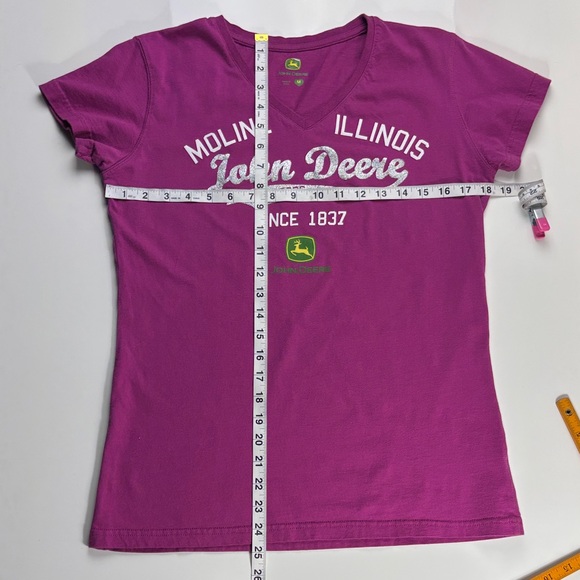 John Deere Purple Short Sleeve V-neck Tee with Tractor Logo - Picture 1 of 4